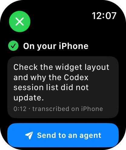 The note's text, with Send to an agent